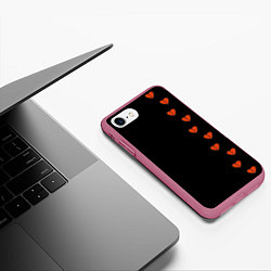 Чехол iPhone 7/8 матовый Дорожка разбитых сердец - темный, цвет: 3D-малиновый — фото 2