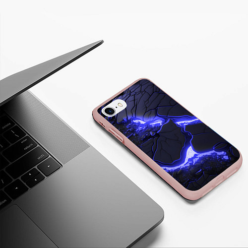 Чехол iPhone 7/8 матовый Красивая синяя неоновая лава / 3D-Светло-розовый – фото 3