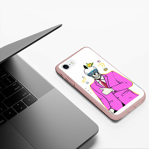 Чехол iPhone 7/8 матовый Череп в пиджаке / 3D-Светло-розовый – фото 3