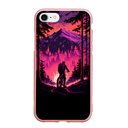 Чехол iPhone 7/8 матовый Велопрогулка на закате, цвет: 3D-светло-розовый