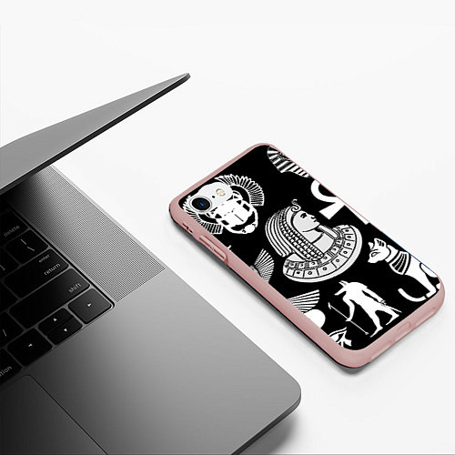 Чехол iPhone 7/8 матовый Египетские знаки на черном фоне / 3D-Светло-розовый – фото 3