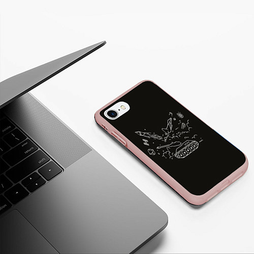 Чехол iPhone 7/8 матовый Военная техника на черном фоне / 3D-Светло-розовый – фото 3