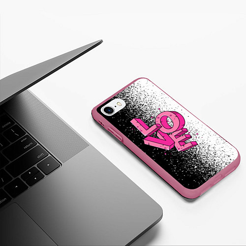 Чехол iPhone 7/8 матовый Love - розовый / 3D-Малиновый – фото 3