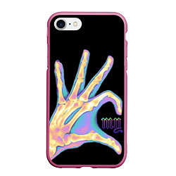 Чехол iPhone 7/8 матовый Сердечко левой рукой - неоновый рентген, цвет: 3D-малиновый