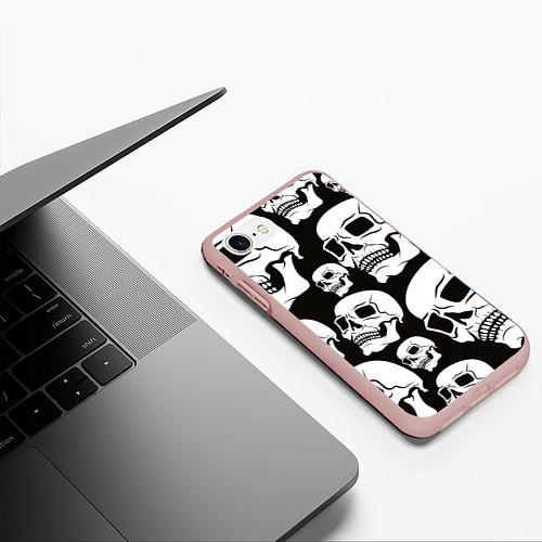 Чехол iPhone 7/8 матовый Паттерн из черепов / 3D-Светло-розовый – фото 3