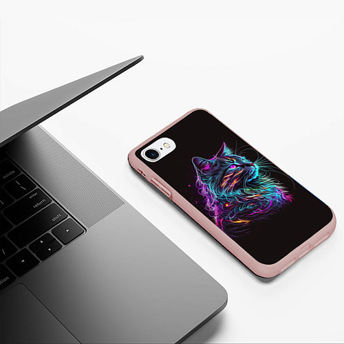 Чехол iPhone 7/8 матовый Неоновая кошечка / 3D-Светло-розовый – фото 3