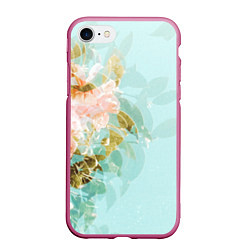 Чехол iPhone 7/8 матовый Светло-синий цветочный паттерн, цвет: 3D-малиновый