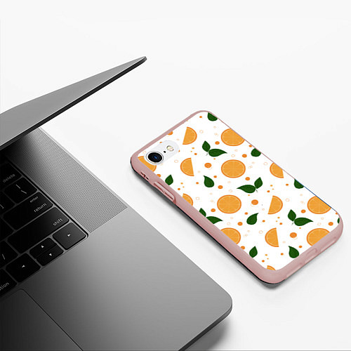 Чехол iPhone 7/8 матовый Апельсины с листьями / 3D-Светло-розовый – фото 3