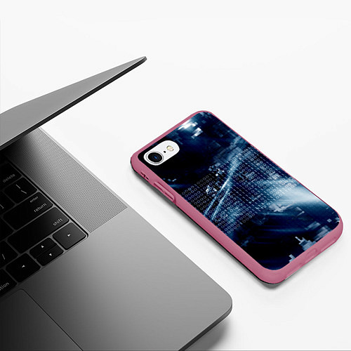 Чехол iPhone 7/8 матовый Тёмно-ледяной фон и бесконечный код / 3D-Малиновый – фото 3
