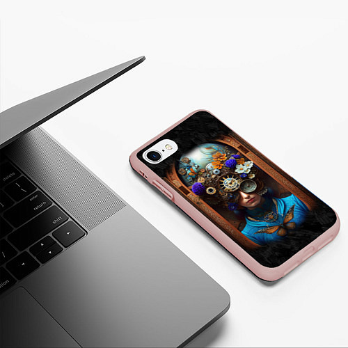 Чехол iPhone 7/8 матовый Женщина с цветами в стиле стимпанк / 3D-Светло-розовый – фото 3