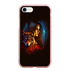 Чехол iPhone 7/8 матовый Волк и девушка, цвет: 3D-светло-розовый