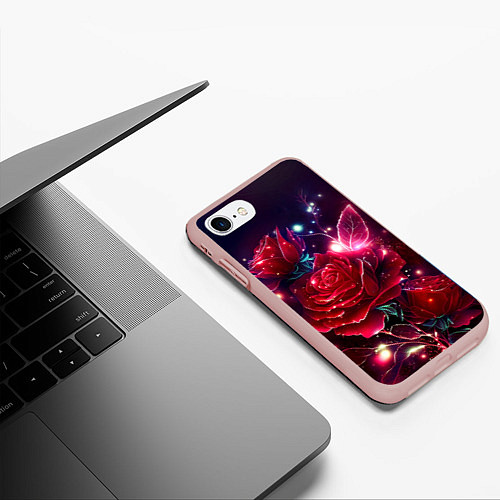 Чехол iPhone 7/8 матовый Розы с огоньками / 3D-Светло-розовый – фото 3