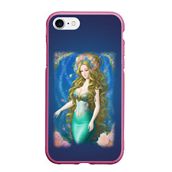 Чехол iPhone 7/8 матовый Фэнтези женщина русалка с цветами, цвет: 3D-малиновый