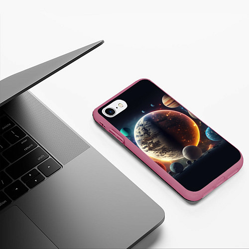 Чехол iPhone 7/8 матовый Ппланеты и космос от нейросети / 3D-Малиновый – фото 3
