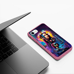 Чехол iPhone 7/8 матовый Cyberpunk - neural network, цвет: 3D-малиновый — фото 2