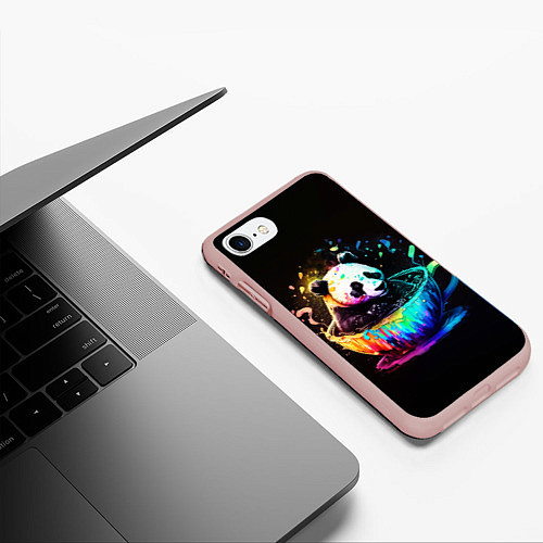 Чехол iPhone 7/8 матовый Панда в кружке / 3D-Светло-розовый – фото 3