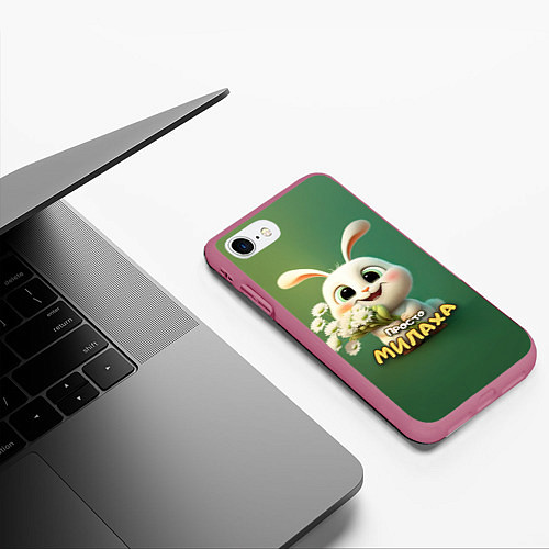 Чехол iPhone 7/8 матовый Просто белая зайка милаха / 3D-Малиновый – фото 3