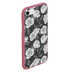 Чехол iPhone 7/8 матовый Нарисованные белые розы, цвет: 3D-малиновый — фото 2