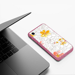 Чехол iPhone 7/8 матовый Нарисованный цветы - светлый, цвет: 3D-малиновый — фото 2