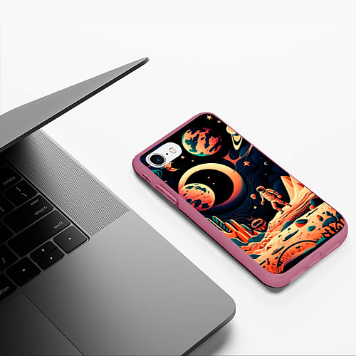 Чехол iPhone 7/8 матовый Покорение космоса / 3D-Малиновый – фото 3