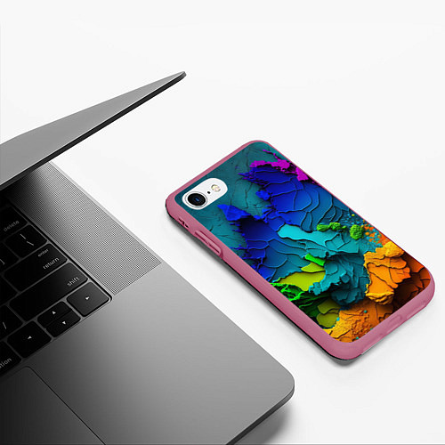 Чехол iPhone 7/8 матовый Взрыв красок / 3D-Малиновый – фото 3
