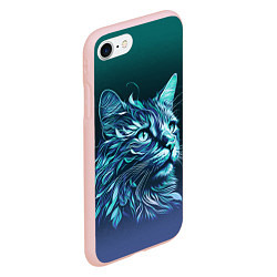 Чехол iPhone 7/8 матовый Неоновый кот: фиолетовые и бирюзовые линии, цвет: 3D-светло-розовый — фото 2