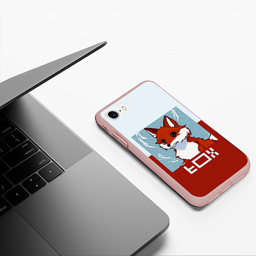 Чехол iPhone 7/8 матовый Пиксельная лиса с надписью fox / 3D-Светло-розовый – фото 3