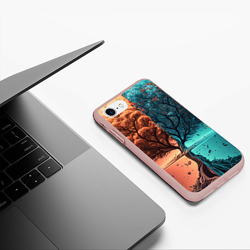 Чехол iPhone 7/8 матовый Таинственное дерево в озере / 3D-Светло-розовый – фото 3