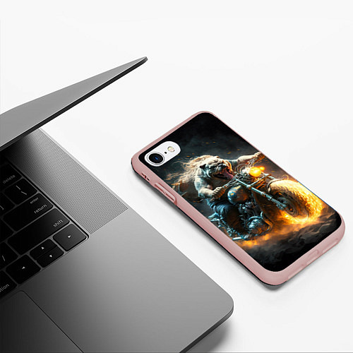 Чехол iPhone 7/8 матовый Бульдог байкер на мотоцикле / 3D-Светло-розовый – фото 3