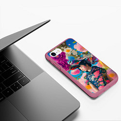 Чехол iPhone 7/8 матовый Девочка с птицами среди цветов - мскусство, цвет: 3D-малиновый — фото 2