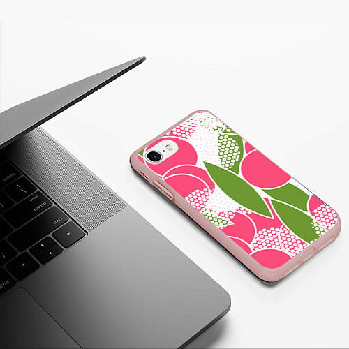 Чехол iPhone 7/8 матовый Абстракция круги и зеленый лист / 3D-Светло-розовый – фото 3
