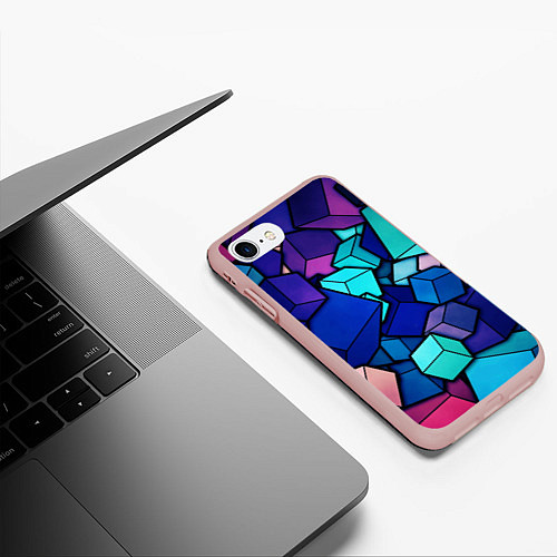 Чехол iPhone 7/8 матовый Кубики разного размера / 3D-Светло-розовый – фото 3
