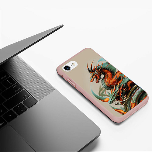 Чехол iPhone 7/8 матовый Japan dragon - irezumi / 3D-Светло-розовый – фото 3
