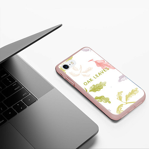 Чехол iPhone 7/8 матовый Oak leaves / 3D-Светло-розовый – фото 3
