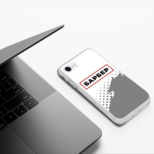 Чехол iPhone 7/8 матовый Барбер в рамке красного цвета / 3D-Белый – фото 3