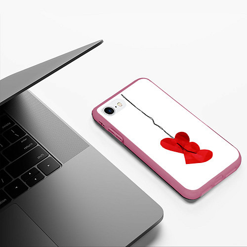 Чехол iPhone 7/8 матовый Сердца валентинки / 3D-Малиновый – фото 3