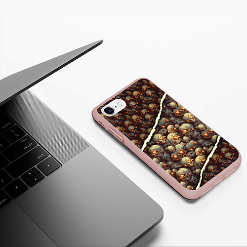 Чехол iPhone 7/8 матовый Россыпь черепков / 3D-Светло-розовый – фото 3
