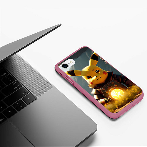 Чехол iPhone 7/8 матовый Пикачу в стиле постапакалипсис / 3D-Малиновый – фото 3