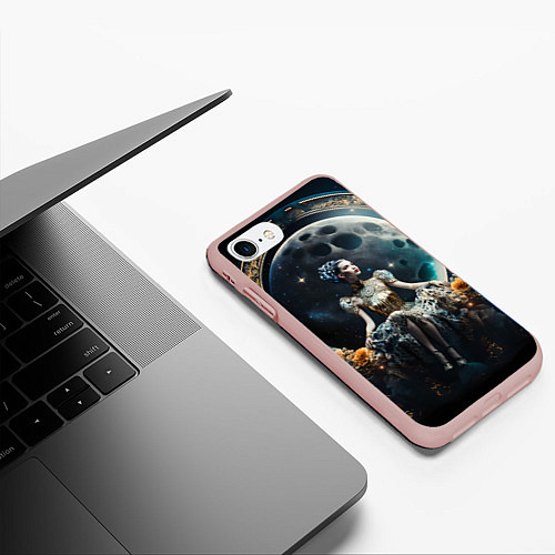 Чехол iPhone 7/8 матовый Лунная принцесса - нейросеть / 3D-Светло-розовый – фото 3