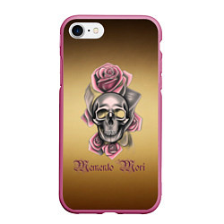 Чехол iPhone 7/8 матовый Череп в пыльно-розовых цветах, цвет: 3D-малиновый