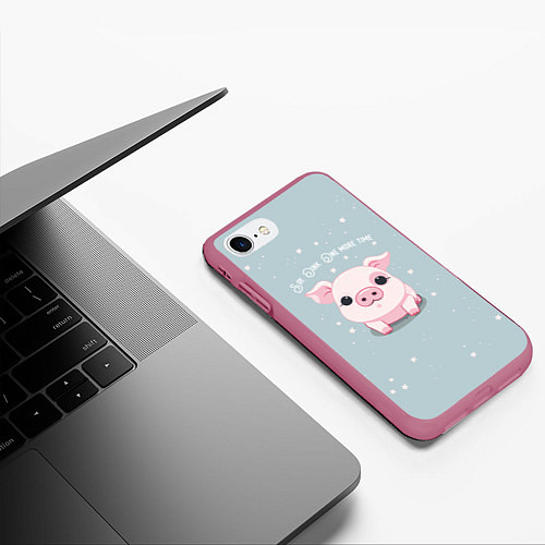 Чехол iPhone 7/8 матовый Пухля - Say Oink one more time / 3D-Малиновый – фото 3