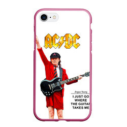 Чехол iPhone 7/8 матовый Ангус Янг рок группа ACDC, цвет: 3D-малиновый