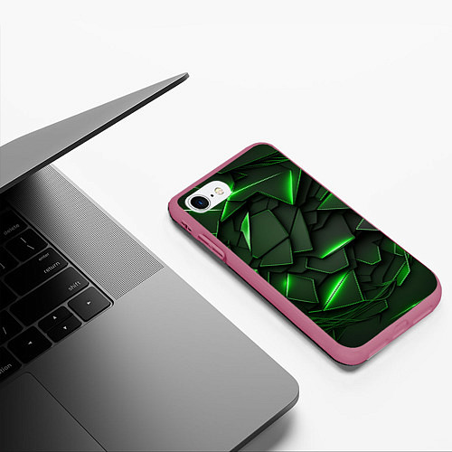 Чехол iPhone 7/8 матовый Зеленые объемные осколки / 3D-Малиновый – фото 3