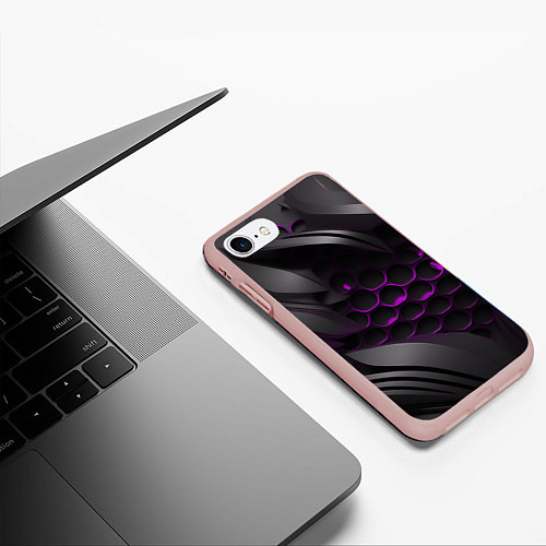 Чехол iPhone 7/8 матовый Черные объекты с фиолетовой сеткой / 3D-Светло-розовый – фото 3