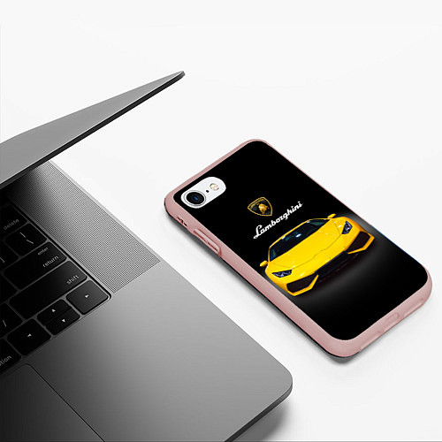 Чехол iPhone 7/8 матовый Итальянский спорткар Lamborghini Aventador / 3D-Светло-розовый – фото 3