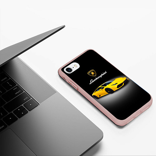 Чехол iPhone 7/8 матовый Спорткар Lamborghini Aventador / 3D-Светло-розовый – фото 3