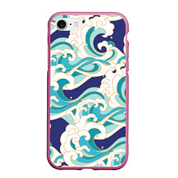 Чехол iPhone 7/8 матовый Волны - паттерн - мода, цвет: 3D-малиновый