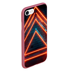 Чехол iPhone 7/8 матовый Треугольные неоновые линии, цвет: 3D-малиновый — фото 2