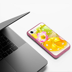 Чехол iPhone 7/8 матовый Пасхальные яйца и цветы, цвет: 3D-малиновый — фото 2
