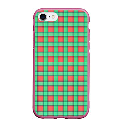 Чехол iPhone 7/8 матовый Клетчатый зелено -оранжевый паттерн, цвет: 3D-малиновый